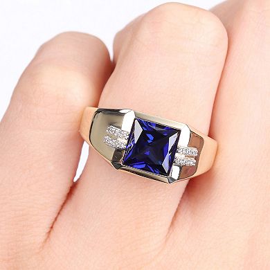 Stella Grace Men's 10k Gold Lab-Created Sapphire & Diamond Accent Square Fashion Ring