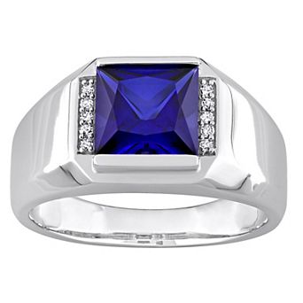 Stella Grace Men's 10k White Gold Lab-Created Sapphire & Diamond Accent Fashion Ring