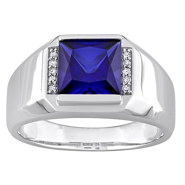 Stella Grace Men's 10k White Gold Lab-Created Sapphire