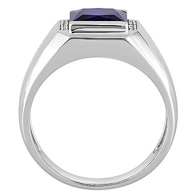 Stella Grace Men's 10k White Gold Lab-Created Sapphire & Diamond Accent Fashion Ring