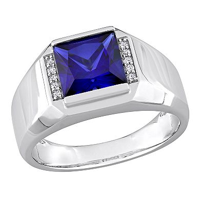 Stella Grace Men's 10k White Gold Lab-Created Sapphire & Diamond Accent Fashion Ring