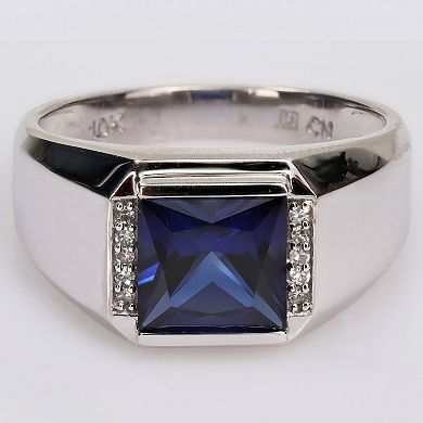 Stella Grace Men's 10k White Gold Lab-Created Sapphire & Diamond Accent Fashion Ring