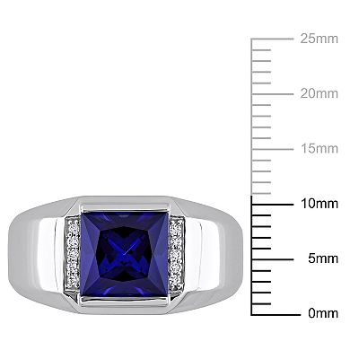 Stella Grace Men's 10k White Gold Lab-Created Sapphire & Diamond Accent Fashion Ring