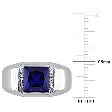 Stella Grace Men's 10k White Gold Lab-Created Sapphire & Diamond Accent Fashion Ring