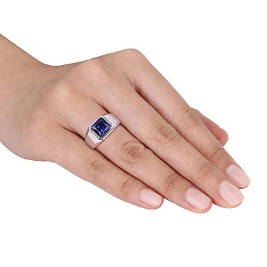 Stella Grace Men's 10k White Gold Lab-Created Sapphire & Diamond Accent Fashion Ring