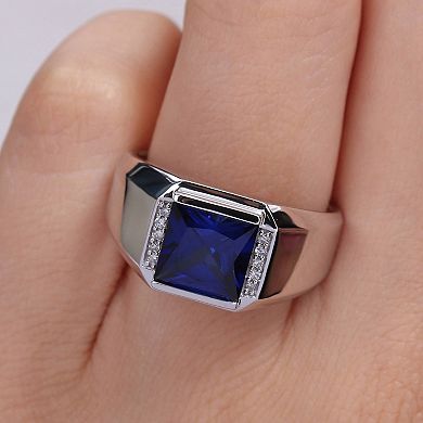 Stella Grace Men's 10k White Gold Lab-Created Sapphire & Diamond Accent Fashion Ring