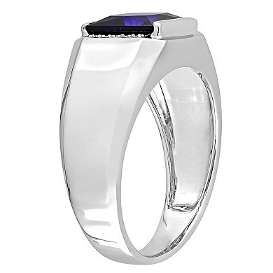 Stella Grace Men's 10k White Gold Lab-Created Sapphire & Diamond Accent Fashion Ring