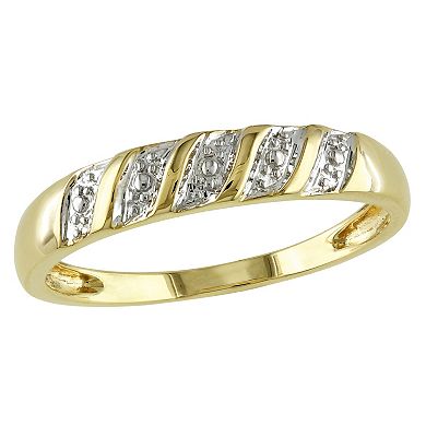 Stella Grace Men's 10k Gold Diamond Illusions Textured Striped Wedding Ring