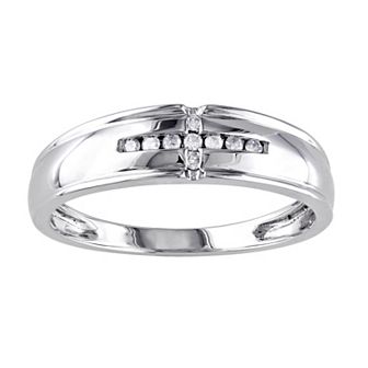 Stella Grace Men's 10k White Gold 1/10 Carat T.W. Diamond Wedding Band