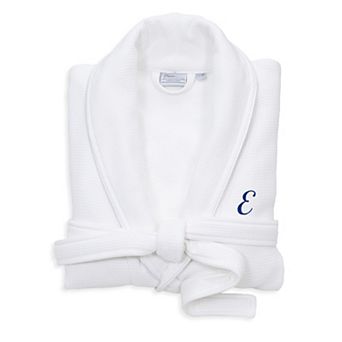 Linum Home Textiles Blue Letter Unisex Personalized Turkish Cotton Waffle Terry Satin Piped Trim Bathrobe