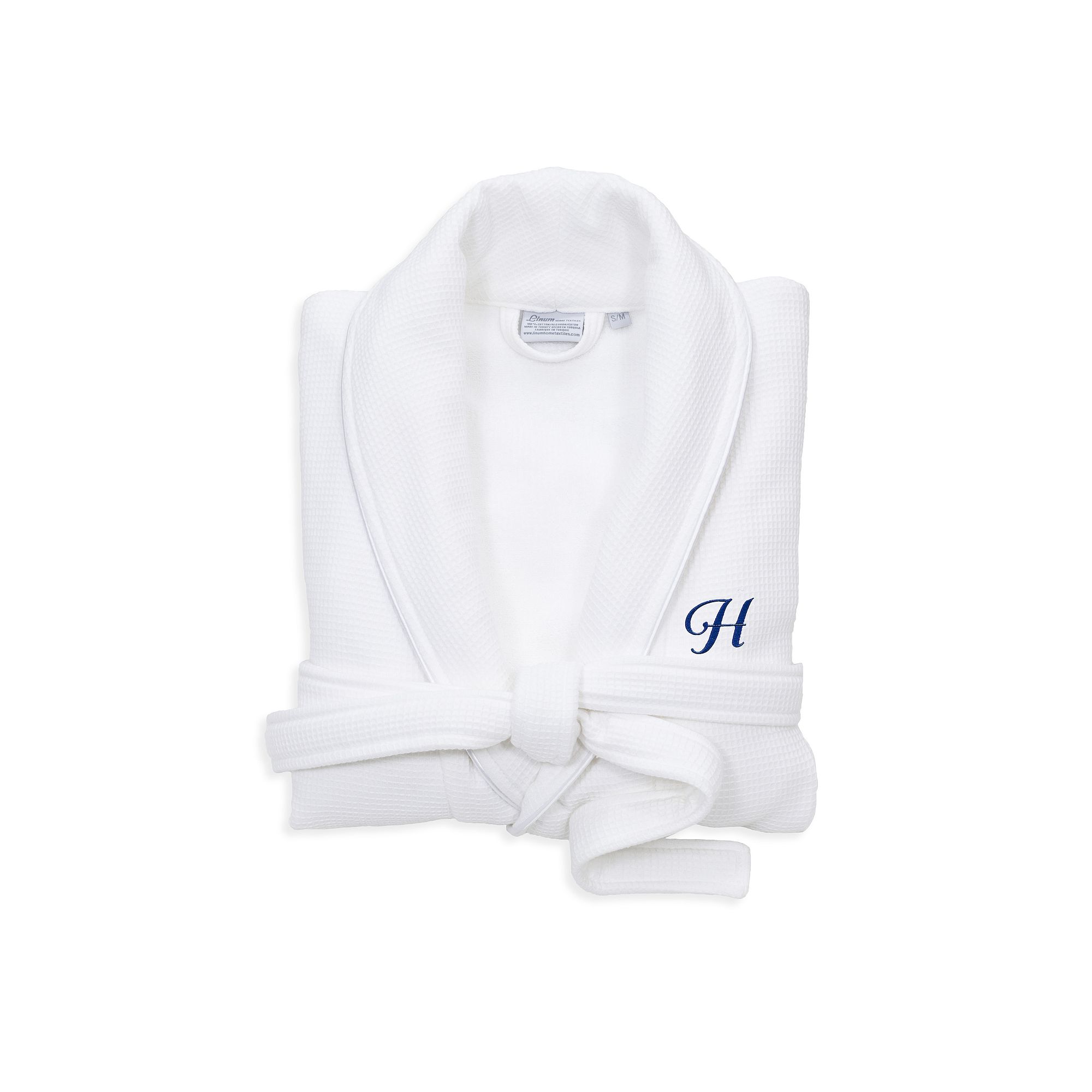Linum Home Textiles Blue Letter Unisex Personalized Turkish Cotton Waffle T