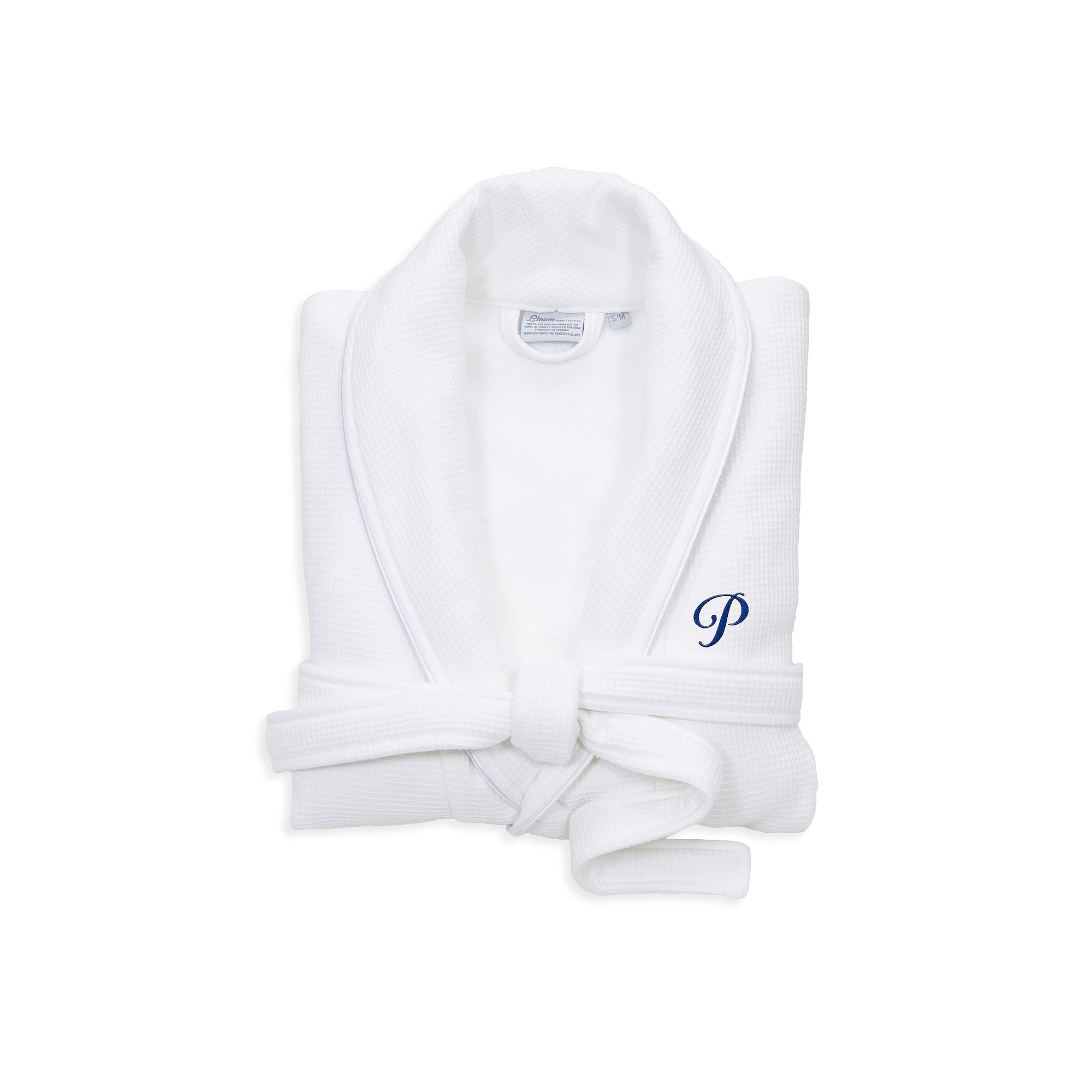 Linum Home Textiles Blue Letter Unisex Personalized Turkish Cotton Waffle T