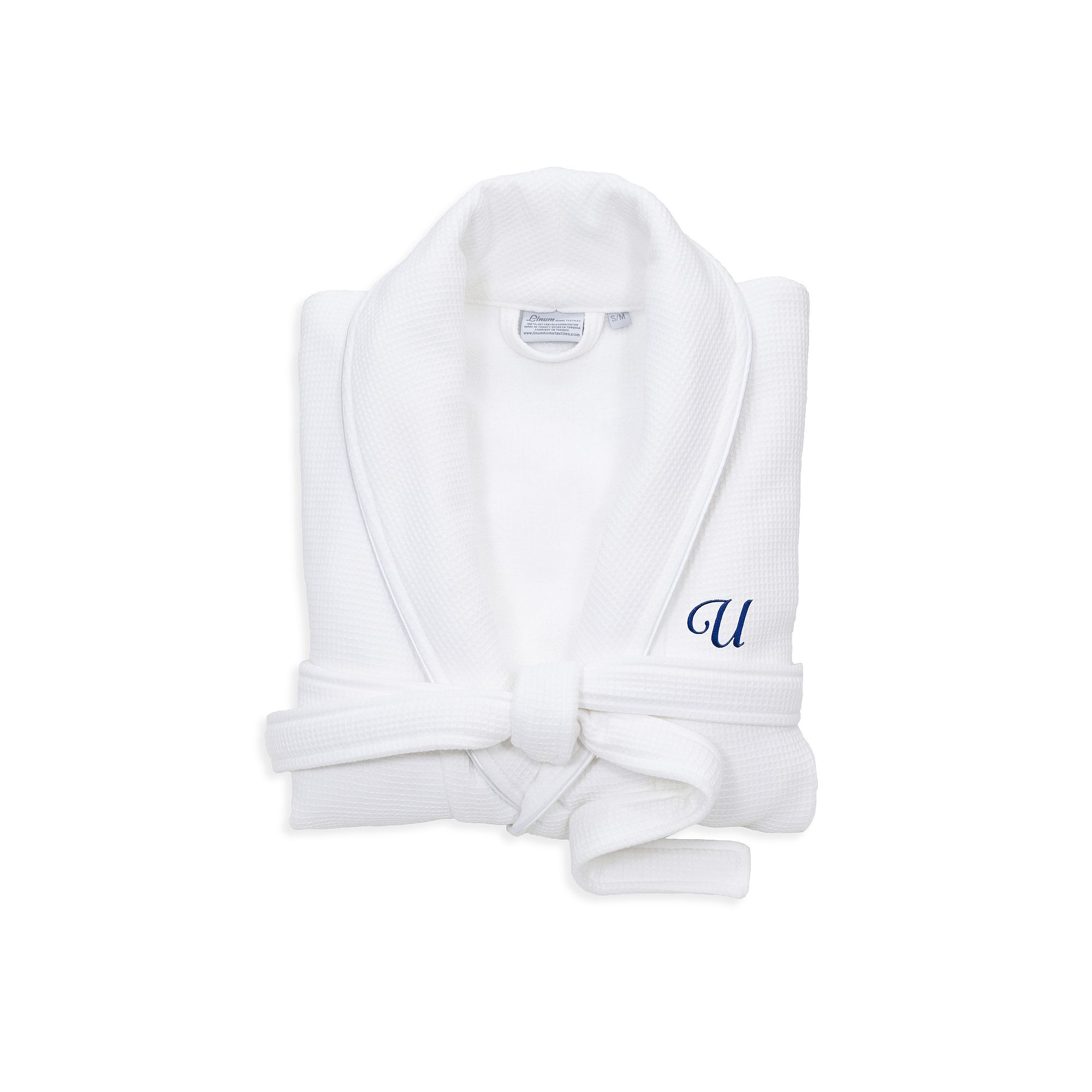 Linum Home Textiles Blue Letter Unisex Personalized Turkish Cotton Waffle T
