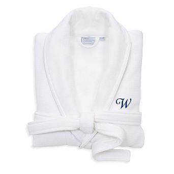 Linum Home Textiles Blue Letter Unisex Personalized Turkish Cotton Waffle Terry Satin Piped Trim Bathrobe