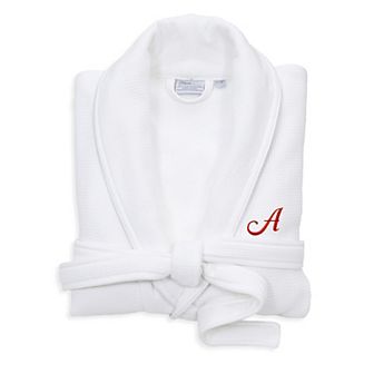 Linum Home Textiles Red Letter Unisex Personalized Turkish Cotton Waffle Terry Satin Piped Trim Bathrobe