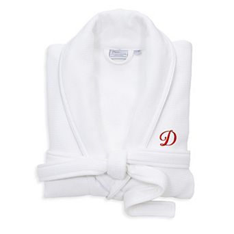 Linum Home Textiles Red Letter Unisex Personalized Turkish Cotton Waffle Terry Satin Piped Trim Bathrobe