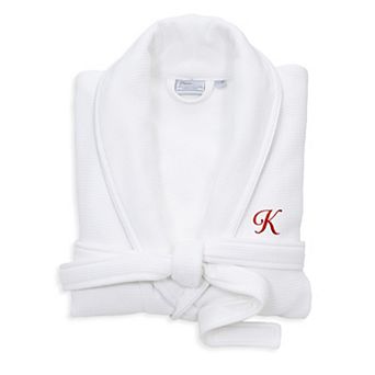 Linum Home Textiles Red Letter Unisex Personalized Turkish Cotton Waffle Terry Satin Piped Trim Bathrobe