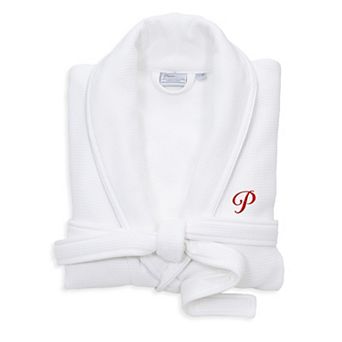 Linum Home Textiles Red Letter Unisex Personalized Turkish Cotton Waffle Terry Satin Piped Trim Bathrobe