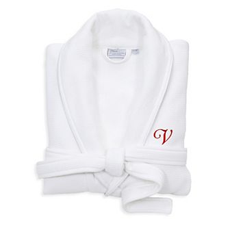 Linum Home Textiles Red Letter Unisex Personalized Turkish Cotton Waffle Terry Satin Piped Trim Bathrobe