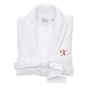 Linum Home Textiles Red Letter Unisex Personalized Turkish Cotton Waffle Terry Satin Piped Trim Bathrobe