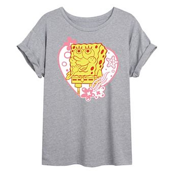 Juniors' SpongeBob Heart Oversized Tee