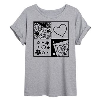 Juniors' SpongeBob Grid Oversized Graphic Tee