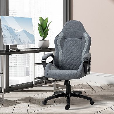 Vinsetto Ergonomic Home Office Chair High Back Task Computer Desk Chair with Padded Armrests Linen Fabric Swivel Wheels and Adjustable Height Grey