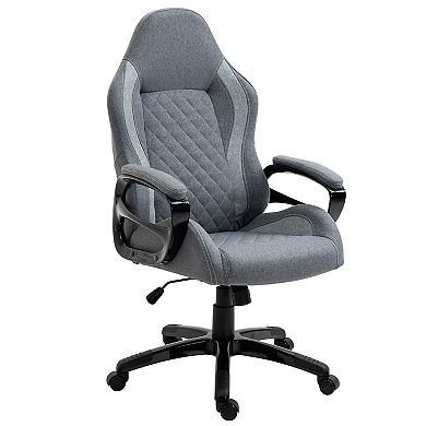 Vinsetto Ergonomic Home Office Chair High Back Task Computer Desk Chair with Padded Armrests Linen Fabric Swivel Wheels and Adjustable Height Grey