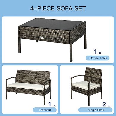 4pc Outdoor Rattan Sofa Set Wicker Coffee Table Patio Chatting Garden Furniture