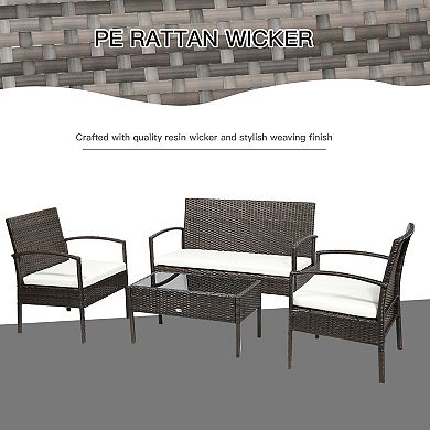 4pc Outdoor Rattan Sofa Set Wicker Coffee Table Patio Chatting Garden Furniture