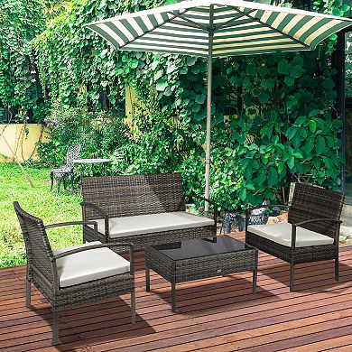 4pc Outdoor Rattan Sofa Set Wicker Coffee Table Patio Chatting Garden Furniture