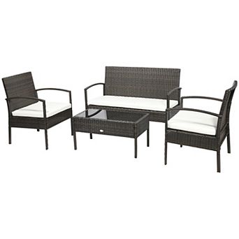 4 pc Outdoor Rattan Sofa Set Wicker Coffee Table Patio Chatting Garden Furniture