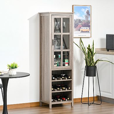 Tall Wine Cabinet Bar Display Cupboard With Glass Door And 3 Storage Compartment