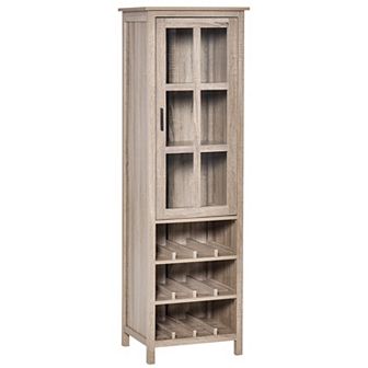 Tall Wine Cabinet Bar Display Cupboard With Glass Door And 3 Storage Compartment