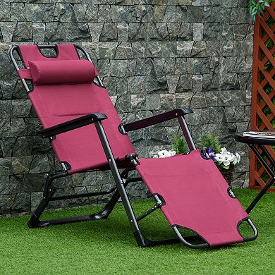 Outdoor Folding Patio Chaise Lounger Armchair Recliner W/ Padded Headrest