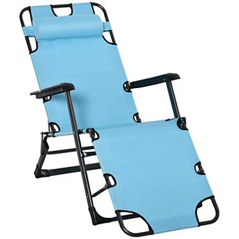 Outdoor Folding Patio Chaise Lounger Armchair Recliner W/ Padded Headrest