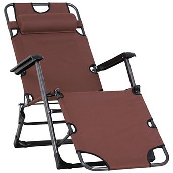 Outdoor Folding Patio Chaise Lounger Armchair Recliner W/ Padded Headrest