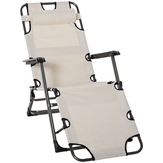 Outdoor Folding Patio Chaise Lounger Armchair Recliner W/ Padded Headrest