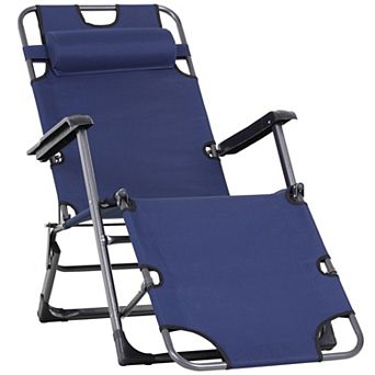 Outdoor Folding Patio Chaise Lounger Armchair Recliner W/ Padded Headrest