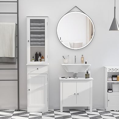 Kleankin Bathroom Storage Cabinet With Acrylic Door, Drawer, And Shelves