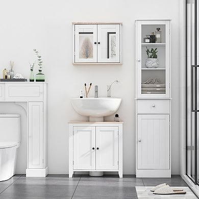 Kleankin Bathroom Storage Cabinet With Acrylic Door, Drawer, And Shelves