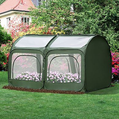 Outsunny 8' x 4' x 4' Portable Pop Up Mini Greenhouse with zippered Doors and Portable Zipper Bag for Plants Outdoor PVC Cover