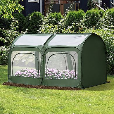 Outsunny 8' x 4' x 4' Portable Pop Up Mini Greenhouse with zippered Doors and Portable Zipper Bag for Plants Outdoor PVC Cover