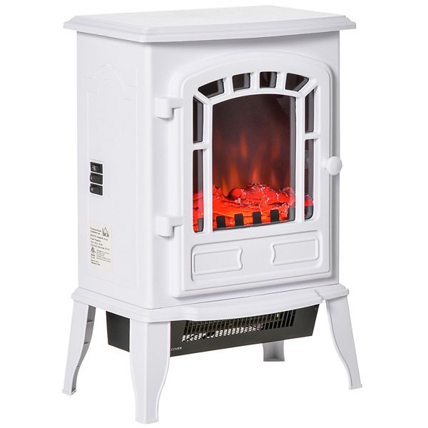 HOMCOM Free standing Electric Fireplace Stove, Fireplace Heater with Realistic Flame Effect, Overheat Safety Protection, 750W / 1500W, White