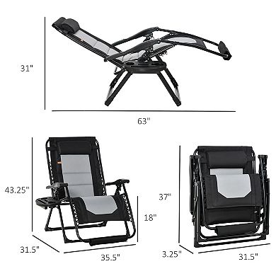 Zero Gravity Folding Patio Recliner, Pillows, Reclining Chair, Cup Holder, Blue