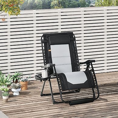 Zero Gravity Folding Patio Recliner, Pillows, Reclining Chair, Cup Holder, Blue