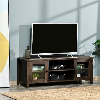 60" Tv Console Stand Entertainment Center W/shelves Cabinets & Cable Hole Coffee