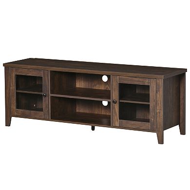60" Tv Console Stand Entertainment Center W/shelves Cabinets & Cable Hole Coffee