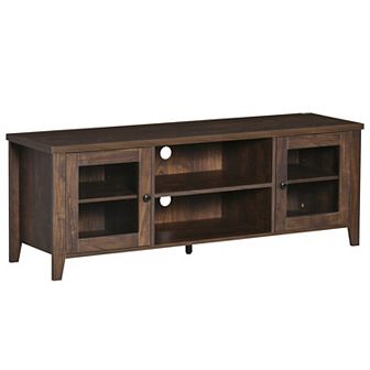 60" Tv Console Stand Entertainment Center W/shelves Cabinets & Cable Hole Coffee