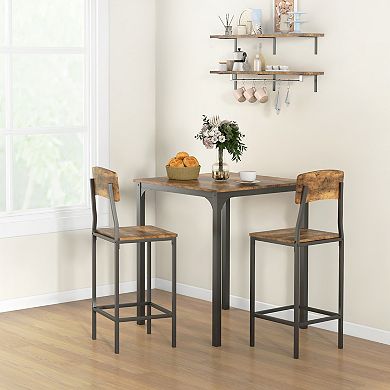 Homcom 3 Piece Bar Table And Chairs Set For 2 With Steel Frame